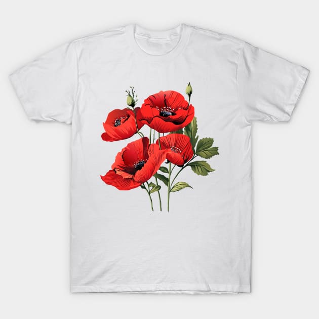 Red poppies flowers, beautiful poppy watercolor Holiday Decoration Birthday gifts and presents, american, traditional, anniversary, memory T-Shirt by sofiartmedia